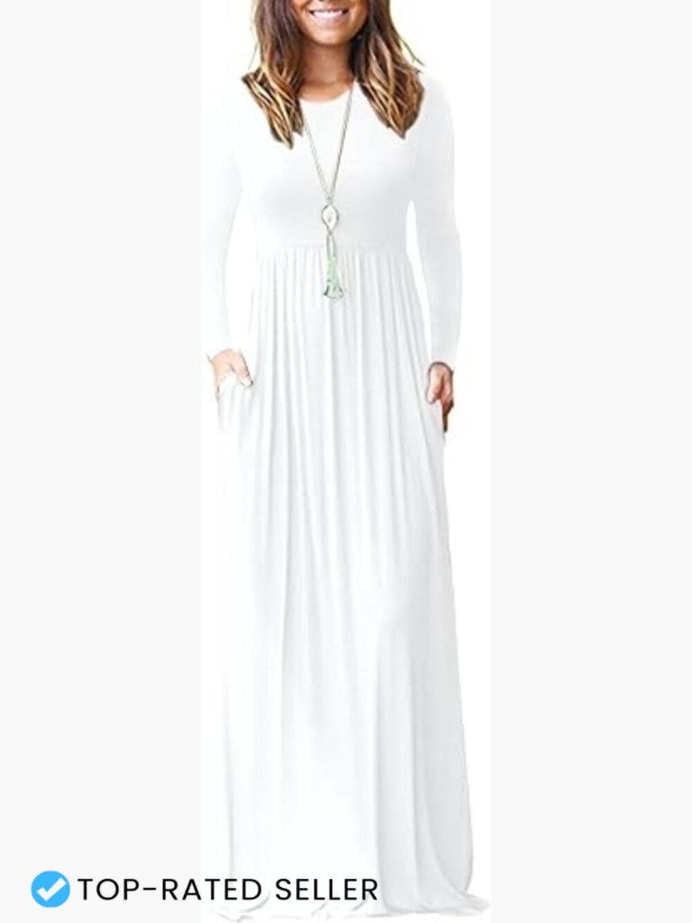 Classic Long Sleeve Maxi Dress Casual Loose Fit with Pockets Pleated Details